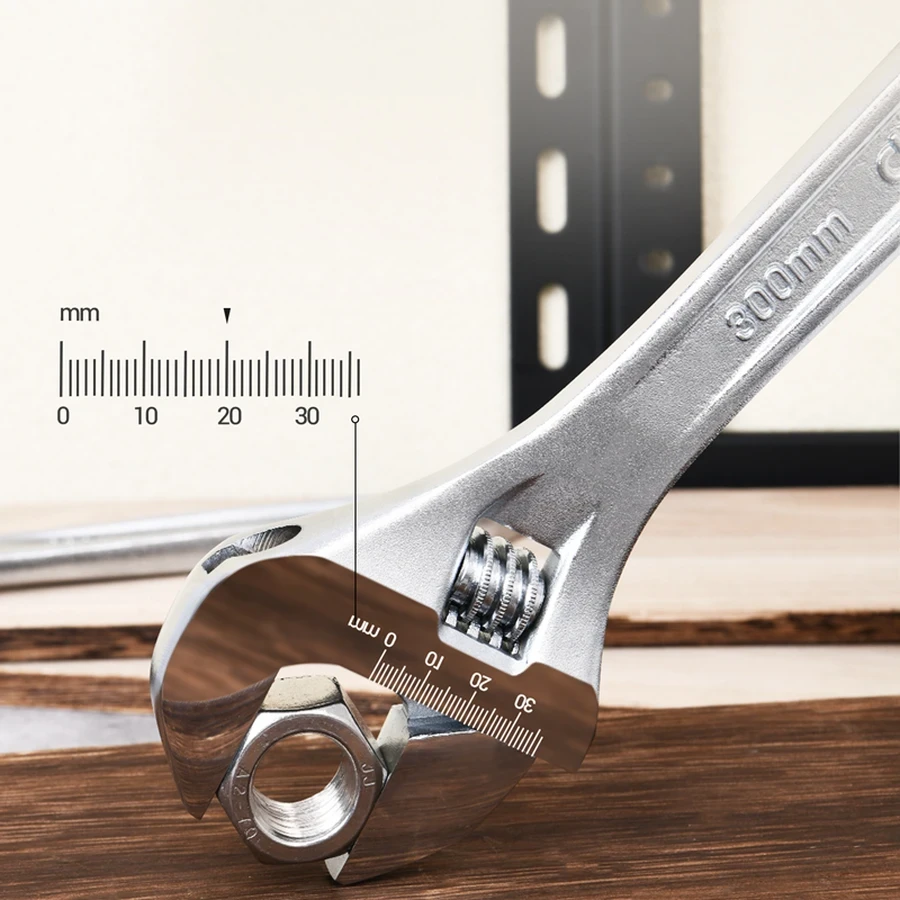 Deli 18" Professional Forged Carbon Steel Adjustable Spanner | Heavy-Duty Chrome-Plated Wrench with Precision Knurl & Laser-Etched Sizing Scale | EDL018A (Silver)