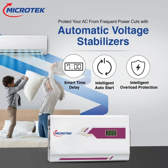 Microtek Pearl EM 4090 Automatic Voltage Stabilizer | 90V–300V Wide Input Range | Digital Display Wall-Mount Guard for Air Conditioners up to 1.5 Ton