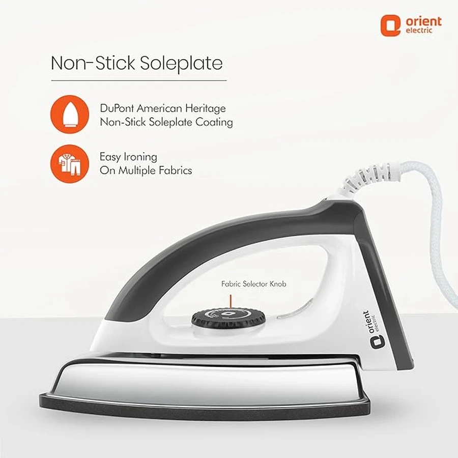 Orient Ultimate Plus 1100W Heavy-Weight Professional Dry Iron | Heavy Metal Base Garment Press with Fast Heat-Up & Multi-Fabric Wrinkle Removal (White)