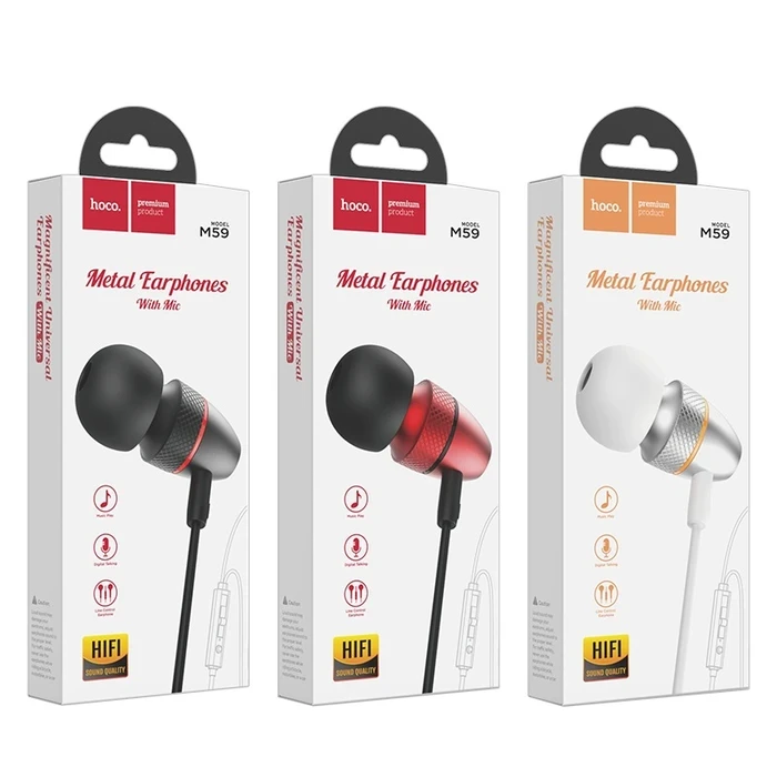 HOCO MAGNIFICENT Universal Wired Earphones with Mic | 10mm Driver | Black, Red, Silver Finish | M59