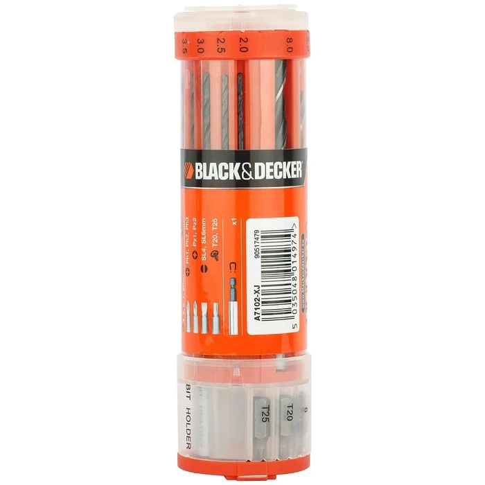 BLACK+DECKER 23-Piece Mixed Drill & Screwdriver Bit Set | Titanium Nitride Coated 118° Split-Point Bits for Metal & Wood | A7102-XJ