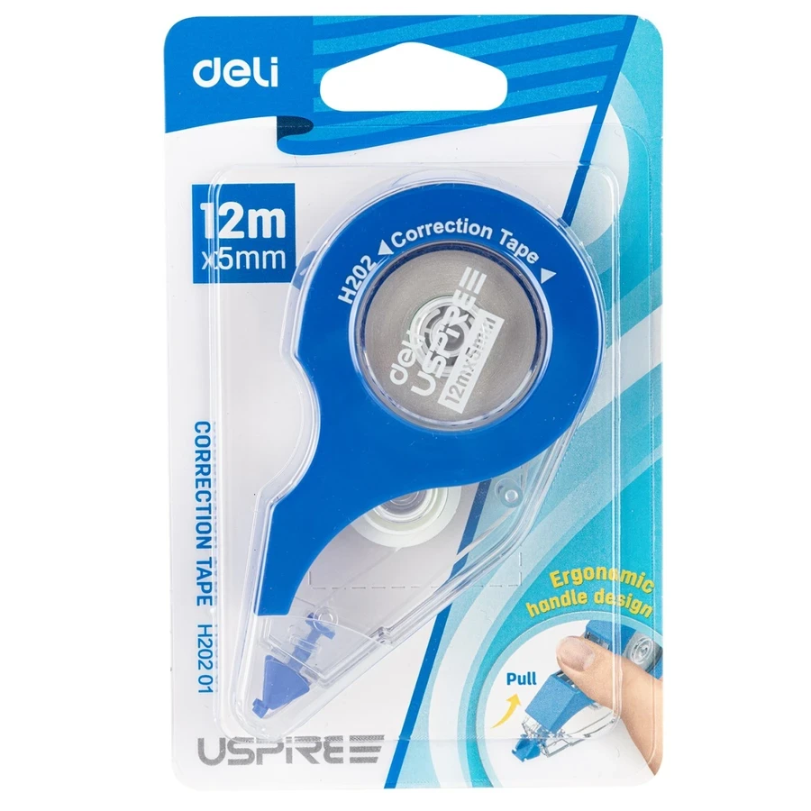 Deli Correction Tape EH20201 - Extra Long 12 Meter Length, 5mm Width, Film-Based Instant Dry Application for Professional and Academic Use