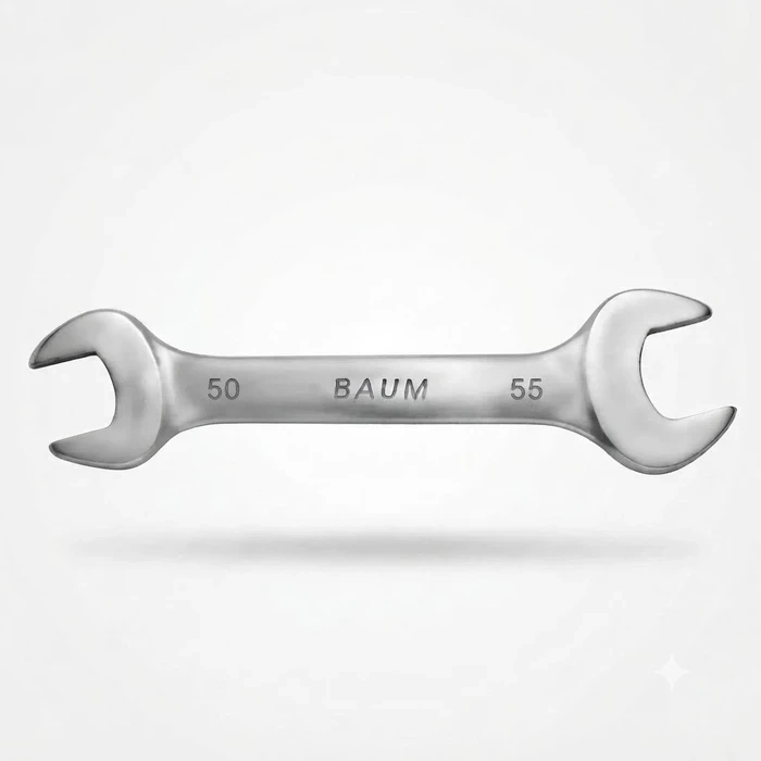 BAUM Heavy-Duty Large Chrome Vanadium Double Open-Ended Spanner | 3-Layer Nickel Chrome Rough Matt Finish Oval Body Wrench | Model ART 12E (Sizes 24mm to 60mm)