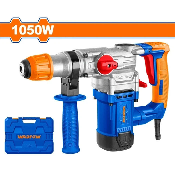 Wadfow 1050W SDS-Plus Rotary Hammer Drill Machine | 4.5J Impact Energy 3800BPM Concrete Boring & Chipping Tool with 3 Drills & 2 Chisels Kit | WRH2D26