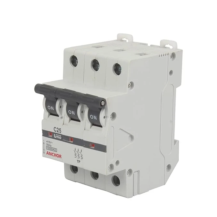 Anchor UNO TP MCB 25A 'C' Curve 98029 - Three Pole, Medium Current Capacity, Clamp Mount Standard Circuit Breaker
