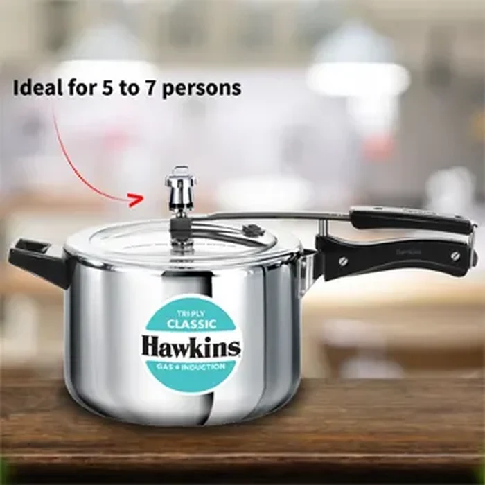 Hawkins Classic 5L Tri-Ply Stainless Steel Pressure Cooker | 3mm Extra-Thick All-Round Uniform Heating Body | Gas & Induction Compatible | Model SSTCL50