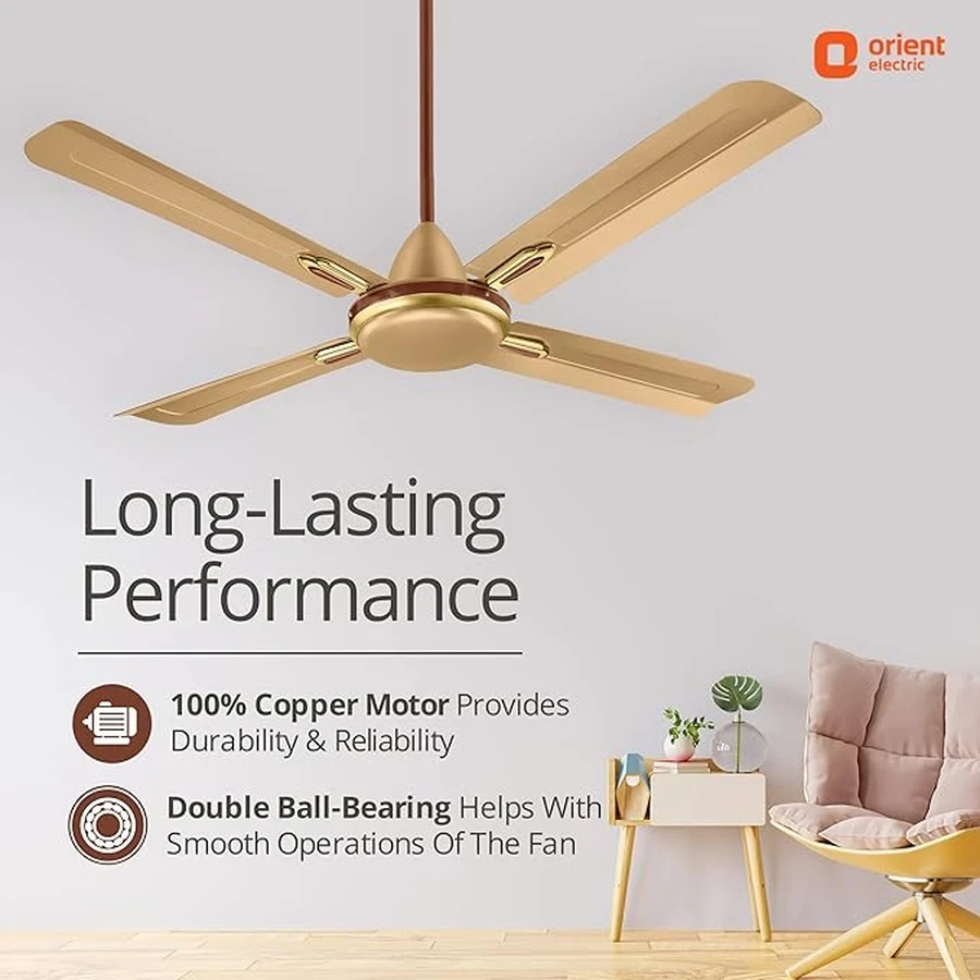 Orient Quadro Ornamental 4-Blade Ceiling Fan 60W | 1200mm | BEE Star Rated | 230 CMM Airflow | Silver Blue, Sea Green, Ivory Cherry & Golden Chocolate