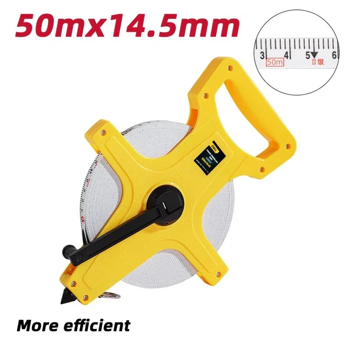 Deli Tools 50m (164ft) Fiberglass Measuring Tape | Non-Conductive Stretch-Resistant Blade with Open Frame Design & Dual Scale | EDL98050Y