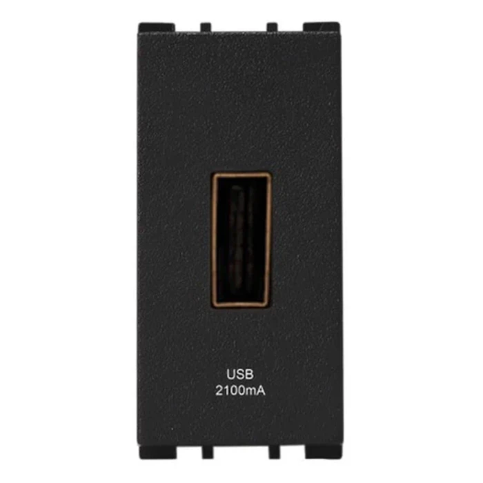 Panasonic Vision / Europa Single-Port Modular USB Charger (2.1A, 5V DC) | High-Efficiency Device Fast Charging Wall Outlet in Designer Black | WIPM1341GB