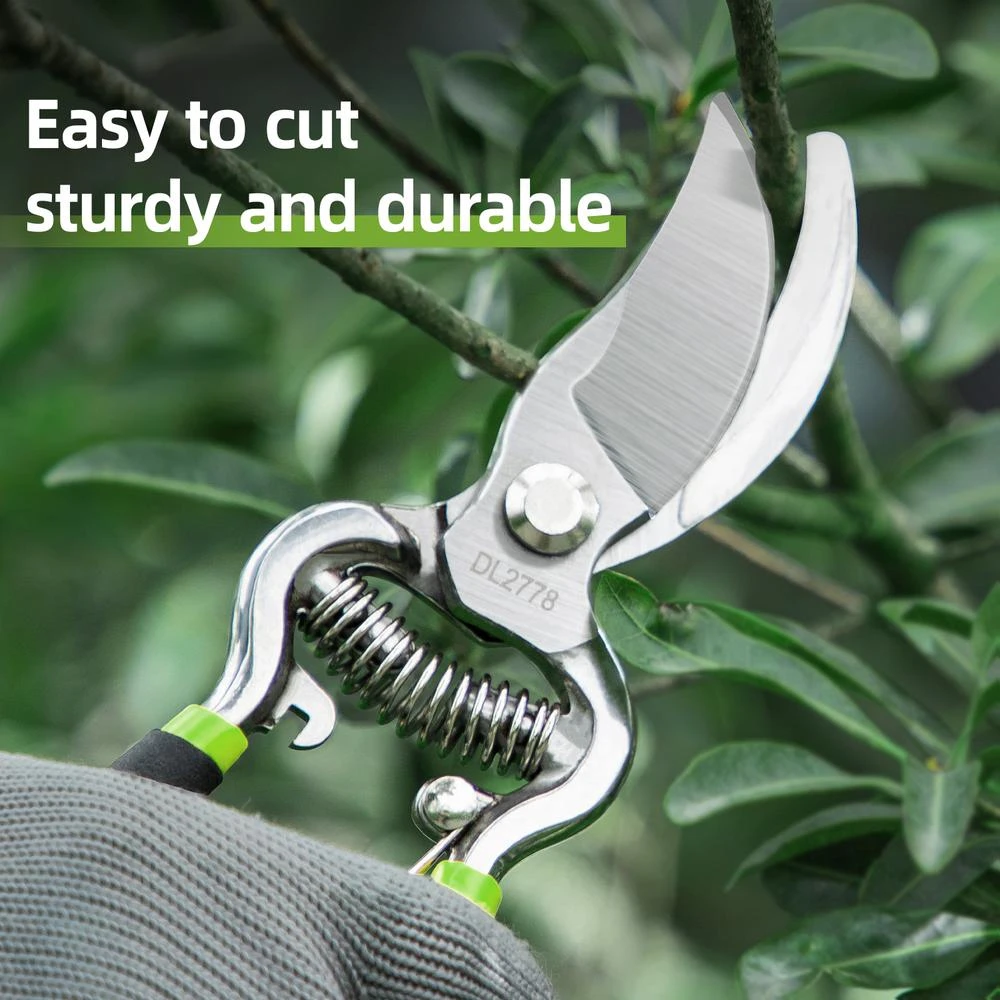 Deli 8" Professional Garden Pruning Shears | Heat-Treated 55# Carbon Steel Bypass Blade Pruner for Fruit Trees, Bonsai & Orchards | EDL2778