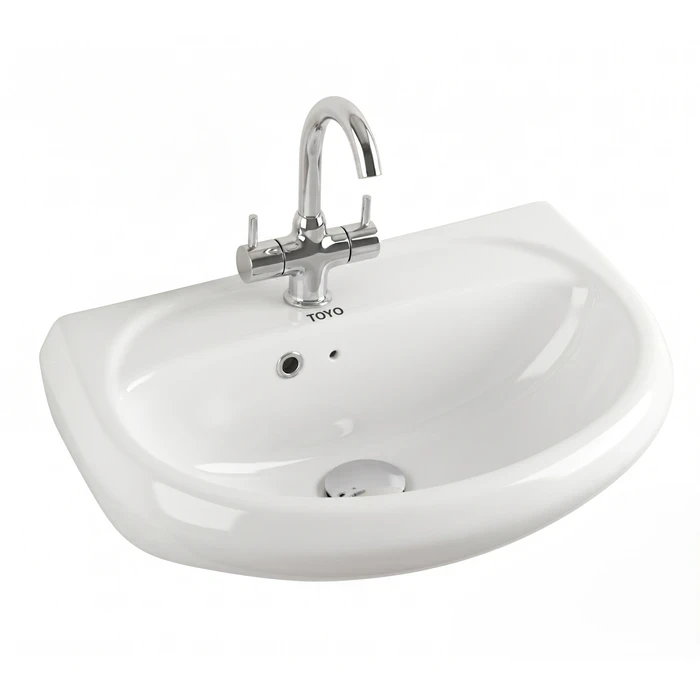 Toyo White Wall Hung Basin 18.5" x 13.8" | Luxury Compact Wall Mounted Wash Basin | Premium Vitreous China Ceramic Space Saving Bathroom Sink | 470x350x180mm | TOYO-24307