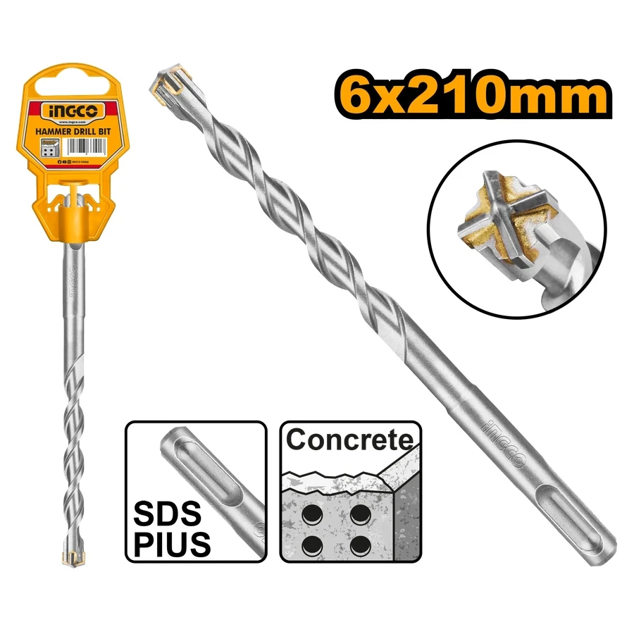 SDS Plus Hammer Drill Bit | DBH1210603C | 6mm x 210mm Extra-Long Cross Carbide