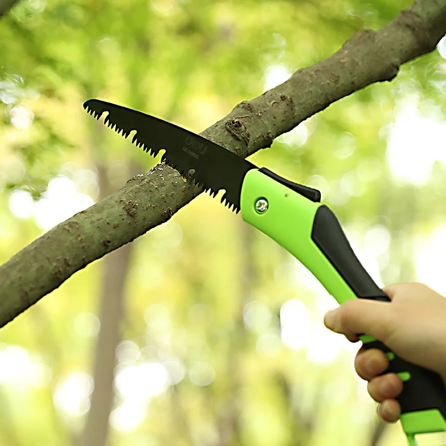 Deli Heavy-Duty Folding Saw 180mm (7") 65Mn Steel Blade with Triple-Ground Quenched Teeth & Safety Lock for Pruning & Camping (Green) | EDL6006