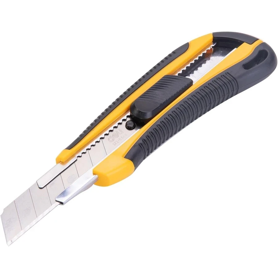 Deli Professional Soft-Touch Utility Knife E2064 - 18mm SK2 Hard Blade, Auto-Lock Safety, Yellow