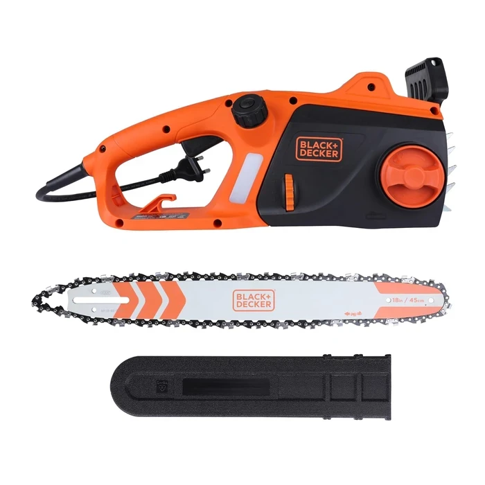 BLACK+DECKER 2200W 45cm (18") Corded Electric Chainsaw | Tool-Free Chain Tensioning & Auto-Oiling Safety Brake Log Cutter | BECS2245-IN