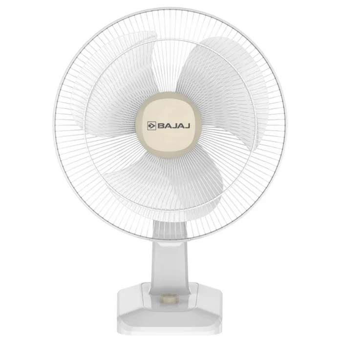 Bajaj Robusto HS 400mm High Speed Table Fan | 2200 RPM DuraStorm 100% Copper Motor 95 CMM SurgeProtekt 4kV Beige & White 252005