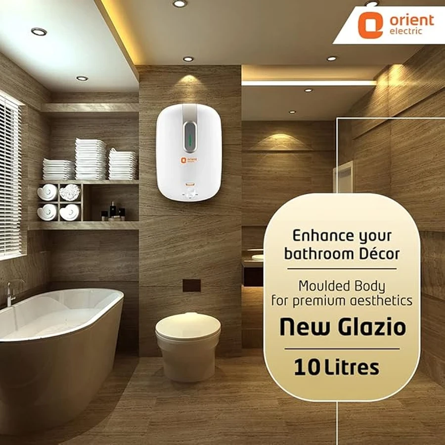 Orient New Glazio Water Heater | 10L, 15L & 25L Capacity | 4-Star Rated | 2000W | 8 Bar Pressure | Glassline Tank | White-Grey