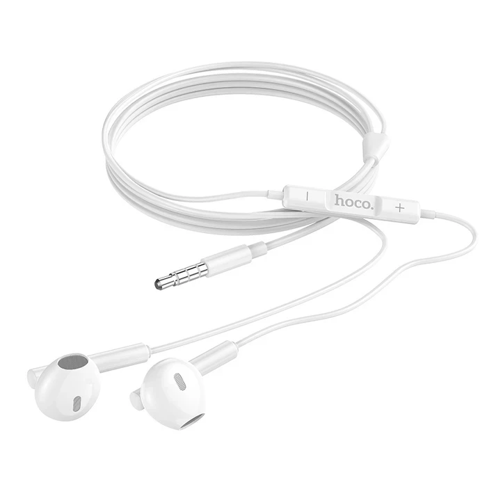 HOCO Melodious Wire Control Earphone with Mic | 14mm Driver | Volume Adjustment | Black, White Finish | M64