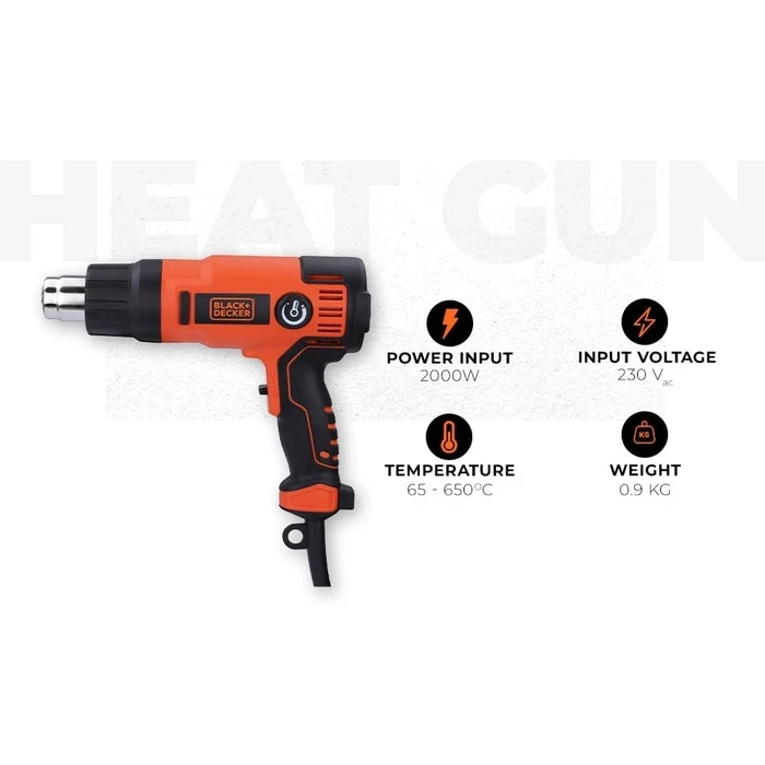 BLACK+DECKER 2000W Heavy-Duty Variable Temperature Heat Gun Kit with 8 Accessories & Scrapers | Dual Airflow Thermal Stripper | KX2200K-QS