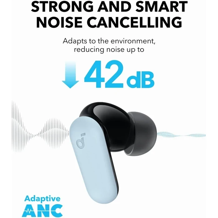 Anker Soundcore P30i True Wireless ANC Earbuds | 42dB Adaptive Noise Cancelling, 45H Playtime & 2-in-1 Phone Stand Case | US White / US Blue