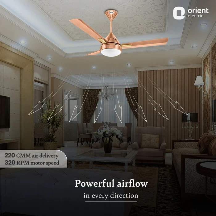 Orient Spectra Premium Ceiling Fan 70W | Elegant Metallic Finish | Remote Control | Antique Copper & Brushed Brass