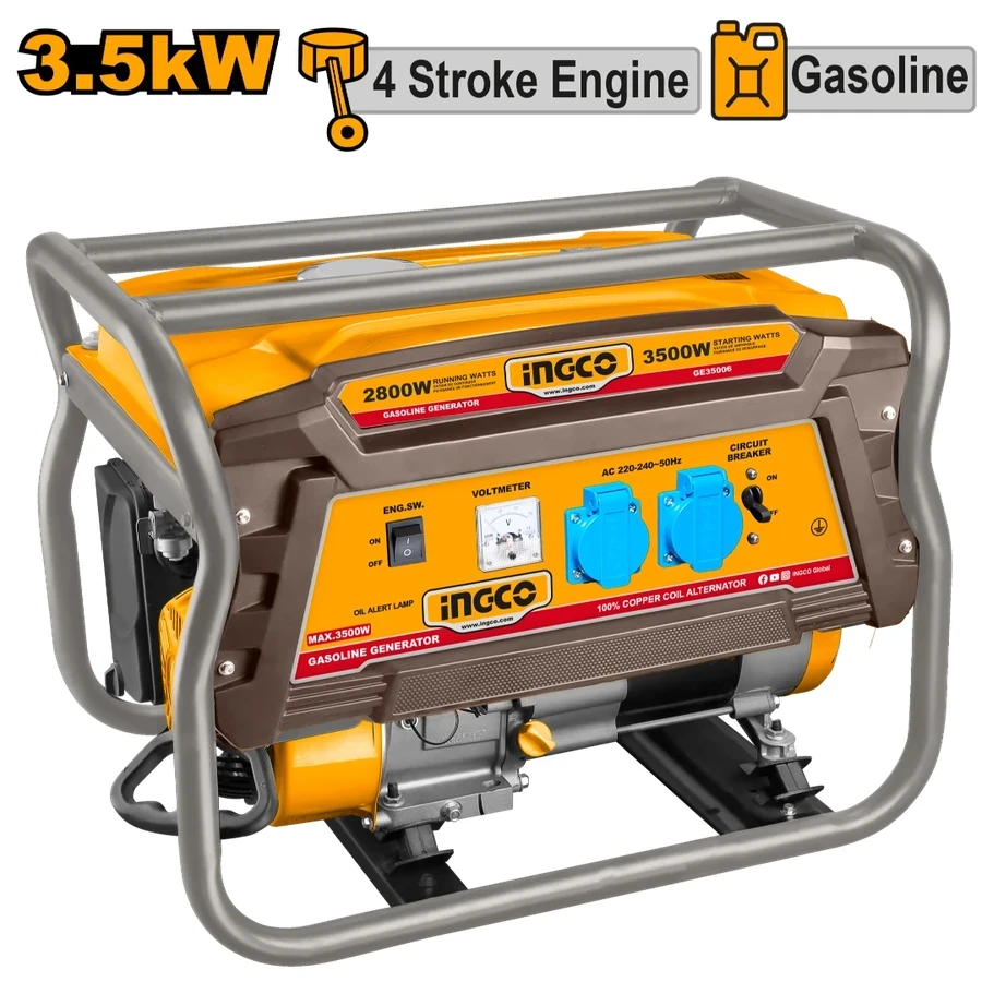 Professional High-Performance Gasoline Generator | 3.5kW (208cc 4-Stroke OHV) 100% Copper Coil Alternator & 15L Fuel Tank | GE35006