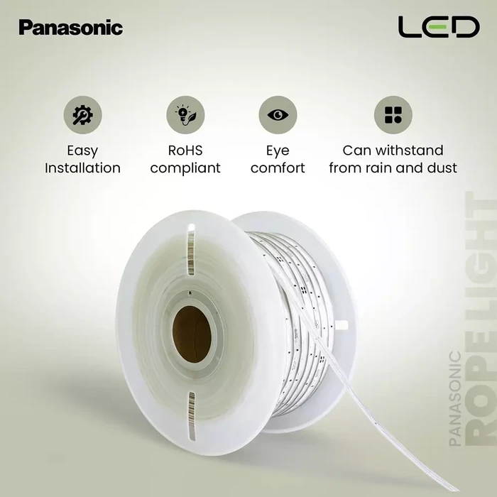 Panasonic 45-Meter Flexible LED Rope Light (6W/m, 60 LED/m) | Waterproof 140-275V Wide Voltage Cove & Facade Luminaire in Warm White, Cool White, Red, Green & Blue | PSLM12TU Series