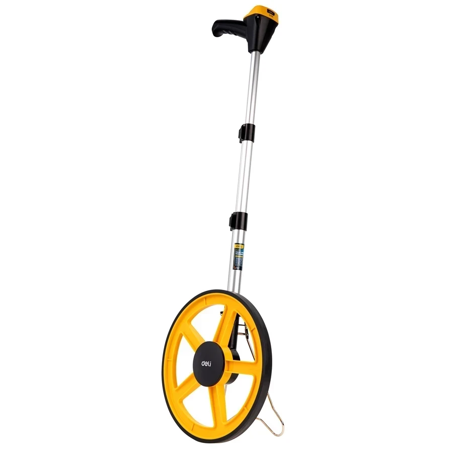 Deli 300mm (12.5") Professional Digital Distance Measuring Wheel | Metric/Imperial Electronic Survey Meter with Large Backlit LCD, 5 Data Memory & 3-Stage Folding Handle | EDL4179 (Yellow)
