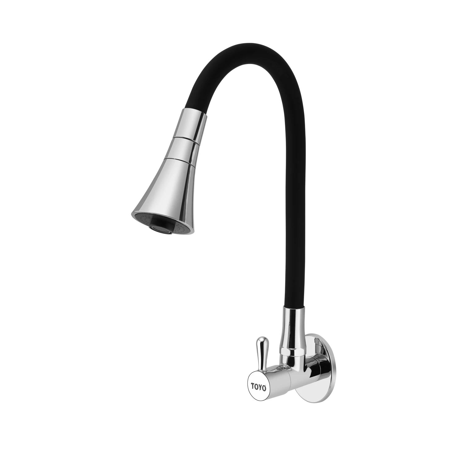 TOYO Premium Matte Black Flexible Sink Cock | Wall Mounted Single Control Kitchen Tap | Heavy-Duty Brass Handle & Connector Assembly with Flange | TOYO-BE-53121-BLACK