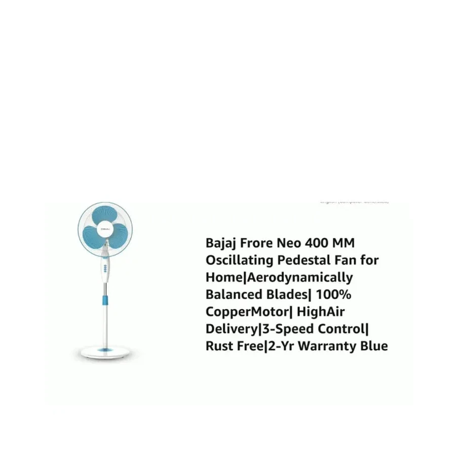 Bajaj Turbo 16" Pedestal Fan | 1350 RPM Energy-Saving 55W Motor & 3-Speed Push Button Control | Wide-Angle Smooth Oscillation Floor Stand | Fiji Blue | 252106