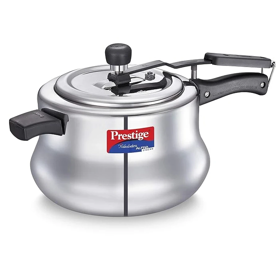 Prestige Nakshatra Alpha Svachh Handi 5.5L Stainless Steel Pressure Cooker with Deep Lid Spillage Control & Alpha Induction Base - 20258