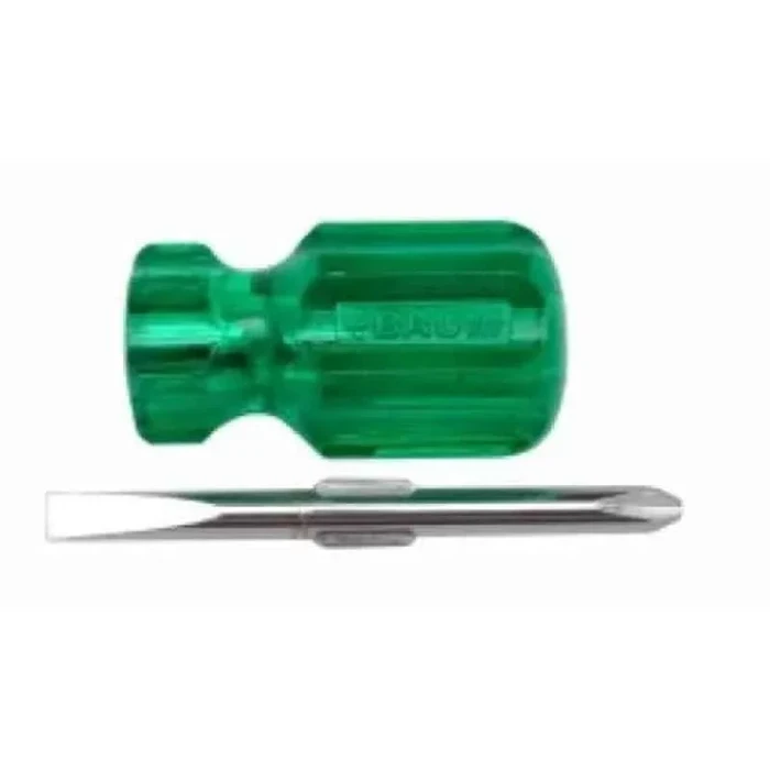 BAUM Heavy-Duty 2-in-1 Reversible Stubby Screwdriver | Compact Hardened Spring Steel Blade with Transparent Acetate Handle & Magnetic Tips | Model ART 324
