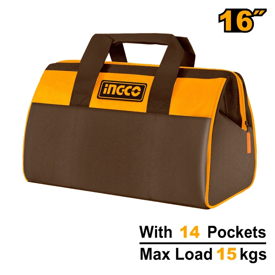 INGCO 16" Industrial Heavy-Duty Tool Bag | Reinforced Frame | HTBG281628