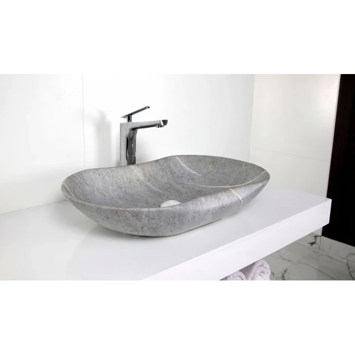 Toyo Camel-163 Ceramic Countertop Art Basin 16"x26" | Light Grey Marble Matt Premium Finish | Stain Resistant Easy to Clean Bathroom Wash Basin | 655x410x120mm