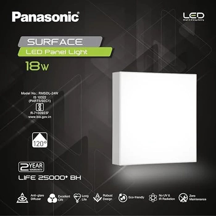 Panasonic Square Rimless Surface-Mounted LED Panel Light (6W, 12W, 18W, 24W) | Edge-to-Edge Frameless 30,000 BH Ceiling Lamp in 4000K Natural & 6500K Cool White | PPAM17 REFRESH Series