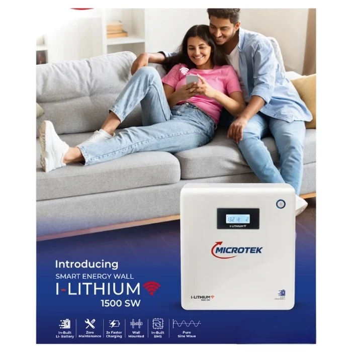 Microtek 1500/12VSW I-Lithium Inverter Battery Combo | 1150VA 925W Pure Sinewave UPS | Built-in 100Ah LiFePO4 Battery with WiFi Monitoring