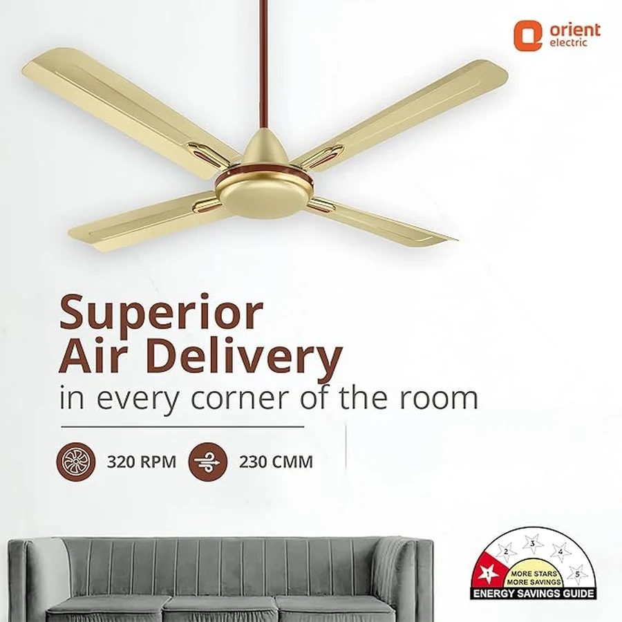 Orient Quadro Ornamental 4-Blade Ceiling Fan 60W | 1200mm | BEE Star Rated | 230 CMM Airflow | Silver Blue, Sea Green, Ivory Cherry & Golden Chocolate