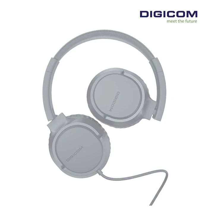 Digicom W7 Wired Headphones | 40mm Neodymium Driver Logic | Tangle-Proof Braided Cord & Inline Microphone | Blue, Black & Grey