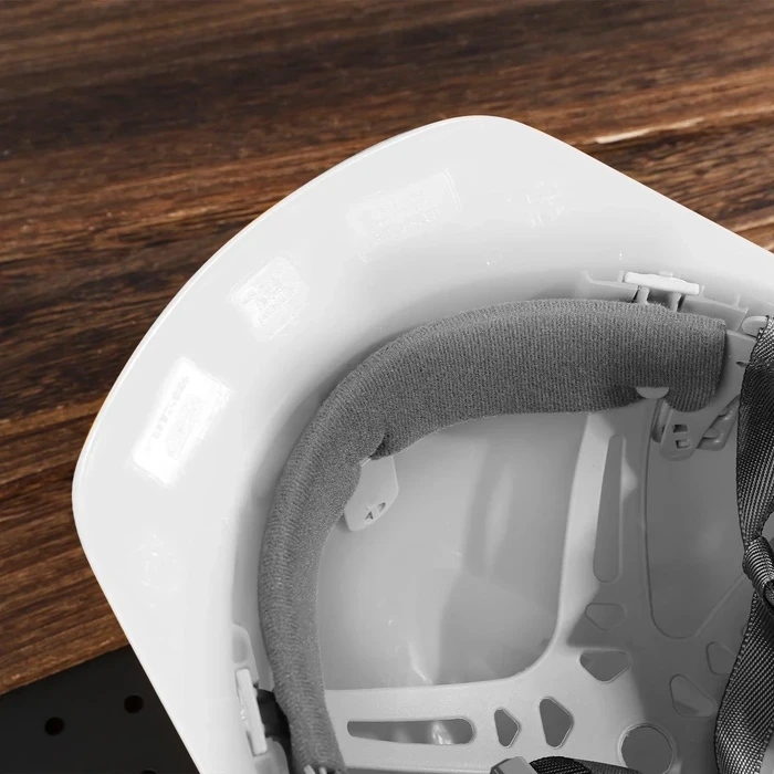 Deli Professional Vented PE Safety Helmet | White Industrial Hard Hat with 8-Point Suspension System, 52-64mm Adjustable Buckle & German Engineered Chin Strap | EDL525024