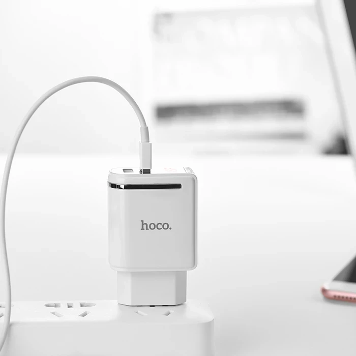 HOCO Enchanting Dual-Port Digital Charging Adapter | 2.4A Power Matrix | Flame-Retardant PC Logic | C39A