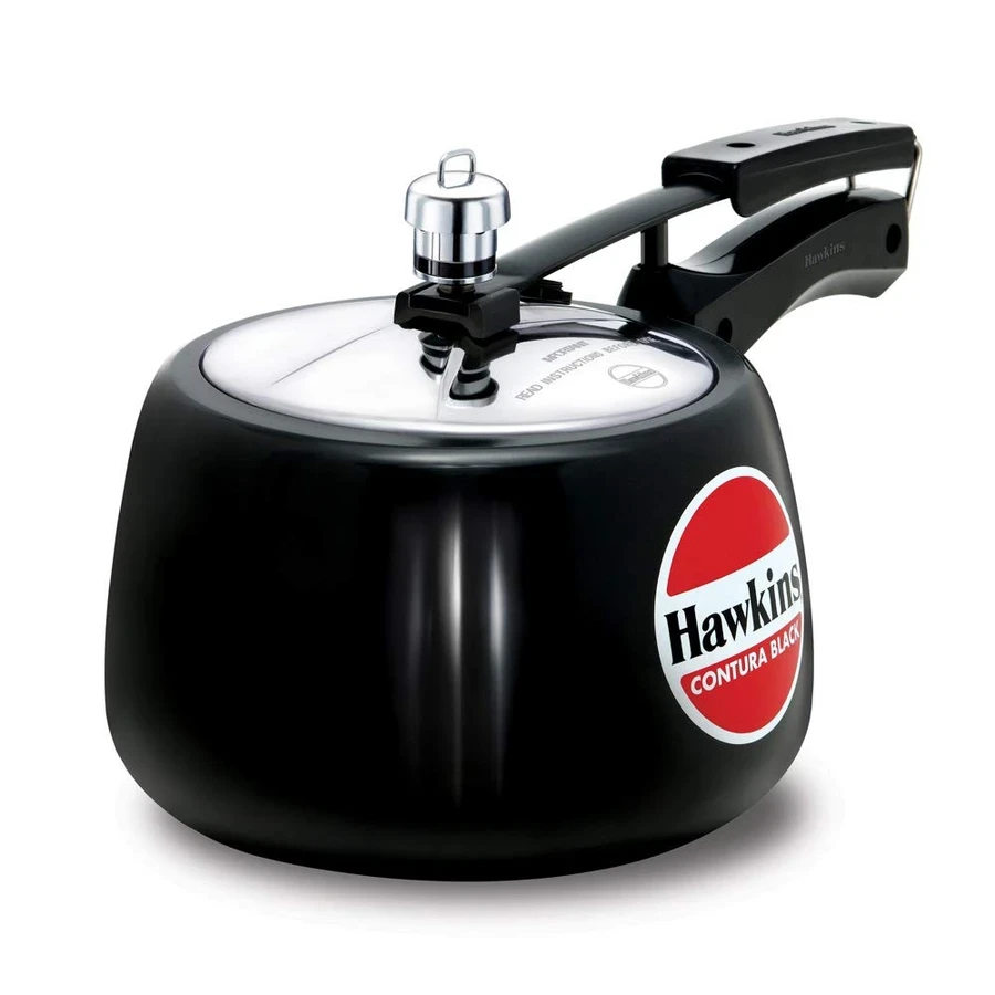Hawkins Contura Black Pressure Cooker | Hard Anodised Body | Stainless Steel Lid | Rapid Heating Black Base | 1.5L to 5L