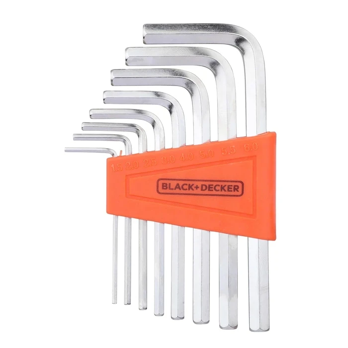 BLACK+DECKER 8-Piece Metric Alloy Steel L-Shaped Hex Key Set (1.5mm - 6mm) | Polished High-Torque Allen Key Ring with Organizer | BDHT81593