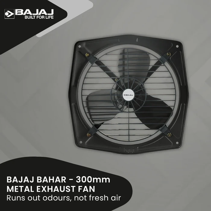 Bajaj Bahar 300MM Exhaust Fan | 1375 RPM 100% Copper Motor 1225 CMH Strong Rust-Proof Metal Body Metallic Grey 70001