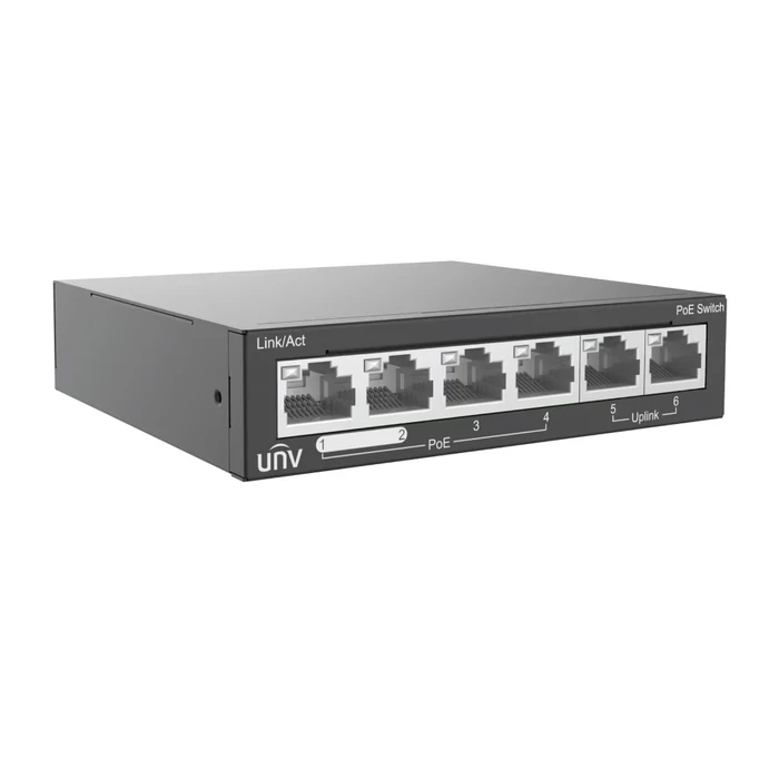 UNV 4-Port Fast Ethernet Unmanaged PoE Switch V2 with 65W Budget, Priority Ports & 250m Extend Mode | NSW2020-6T-POE-IN-V2