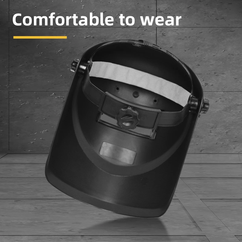 Deli Professional Helmet Type Head-Wearing Welding Mask | High-Strength PP Shell with Flip-Front Tempered Glass Lens & Adjustable Ratchet Headgear (Black) | EDL23950A