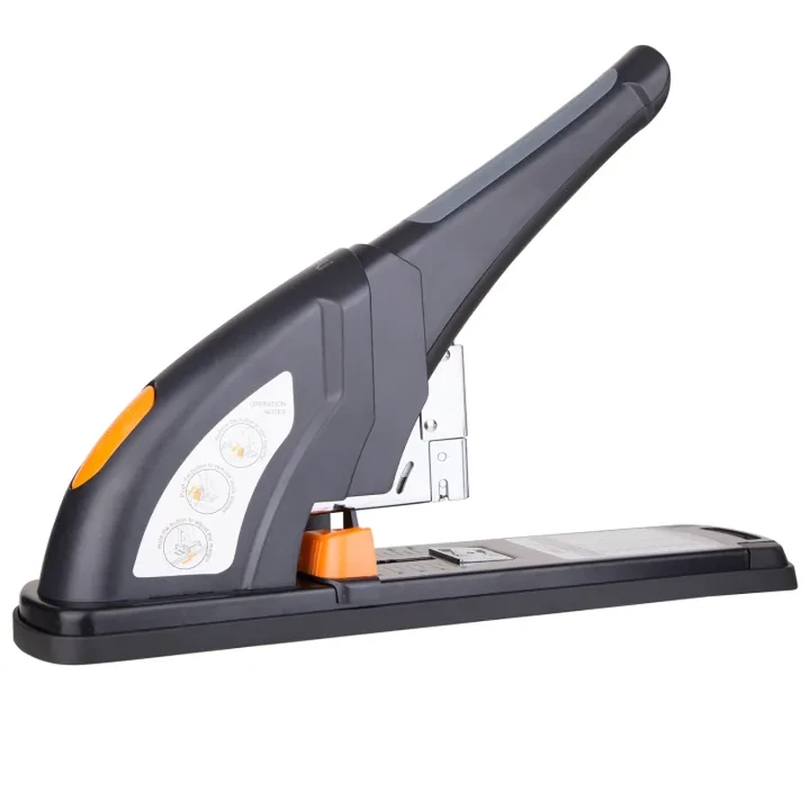 Deli Effortless 120-Sheet Heavy-Duty Desktop Stapler | TPE Comfort Grip, Quick Jam Clearing & Precision Margin Guide (Black) | E0386