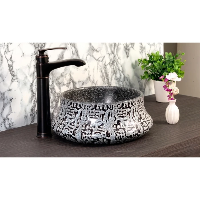 Toyo Flax-312 Ceramic Countertop Art Basin 12"x19.5" | Black Texture Double Finish Premium Profile | Stain Resistant Easy to Clean Bathroom Wash Basin | 370x370x150mm