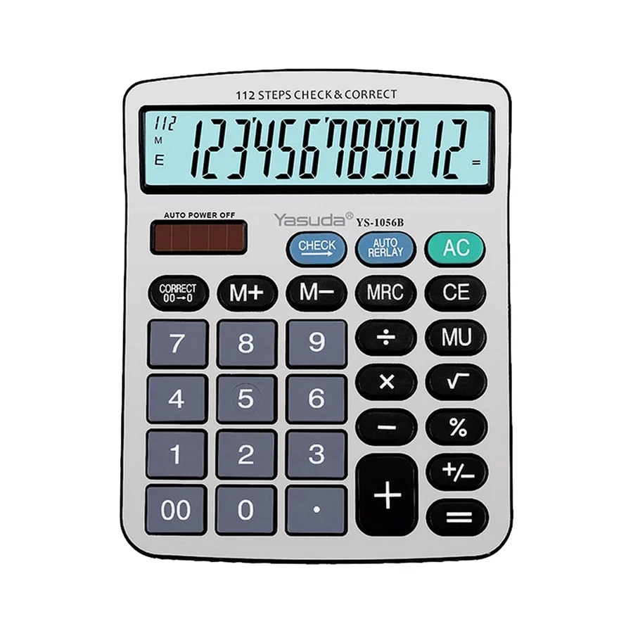 Yasuda YS-1056B Business Calculator - 12 Digits, Extra Large Display, Dual Power Solar/Battery, Tax & Check/Correct Functions