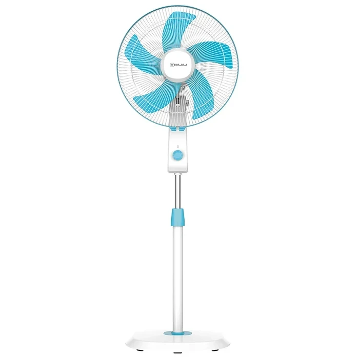 Bajaj Penta Robusto 400MM 5-Blade Pedestal Fan | DuraBreeze 100% Copper Motor 75 CMM SurgeProtekt 4kV 3-Year Warranty Icy Blue & White 252109