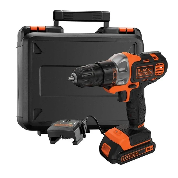 BLACK+DECKER 18V Cordless Multi Drill Driver Kit with 10mm Keyless Chuck, Bits & Storage Box | Variable Speed Reversible Driver | MT218K-GB